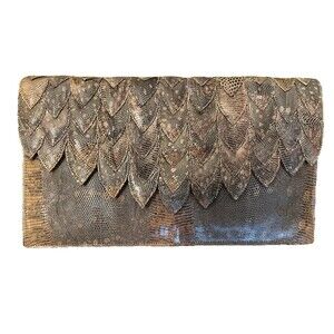 Vintage Palizzio Reptile Snake Skin Crossbody  Clutch Brown/Tan Snap Closure